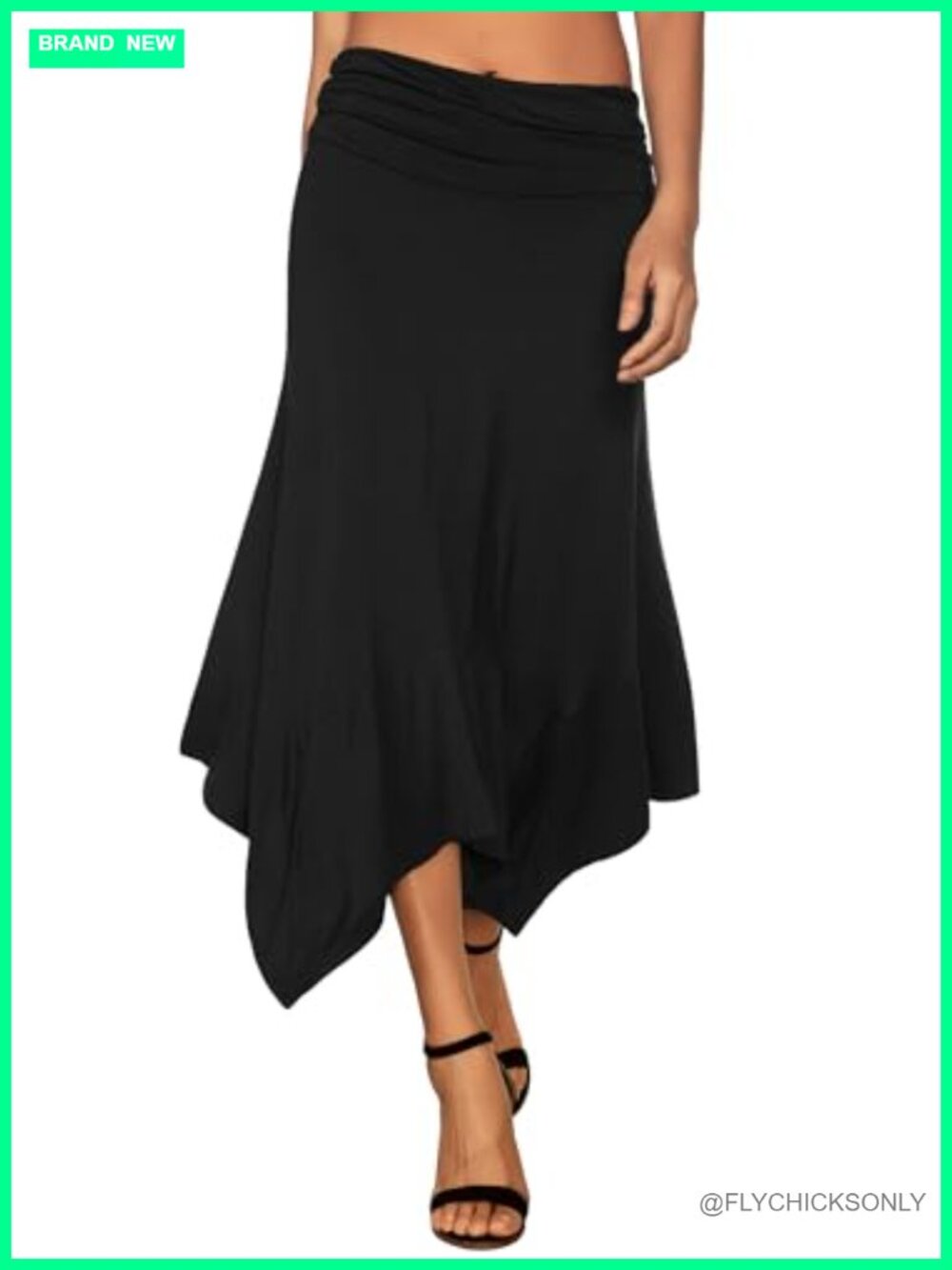 Flowy Handkerchief Hem Midi Skirt Ruched Waist High Low